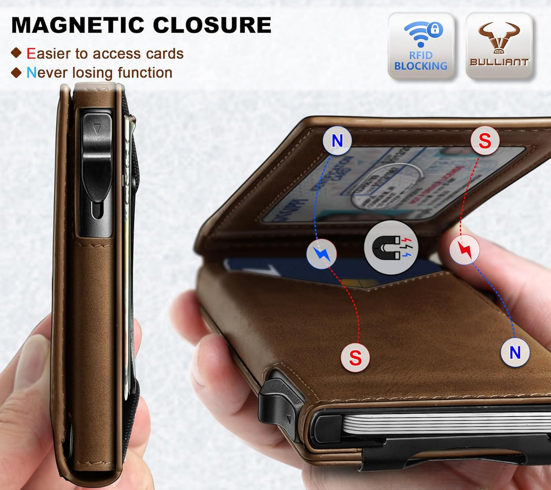 Cartera Bulliant para hombre, cartera con clip de dinero delgada pa...