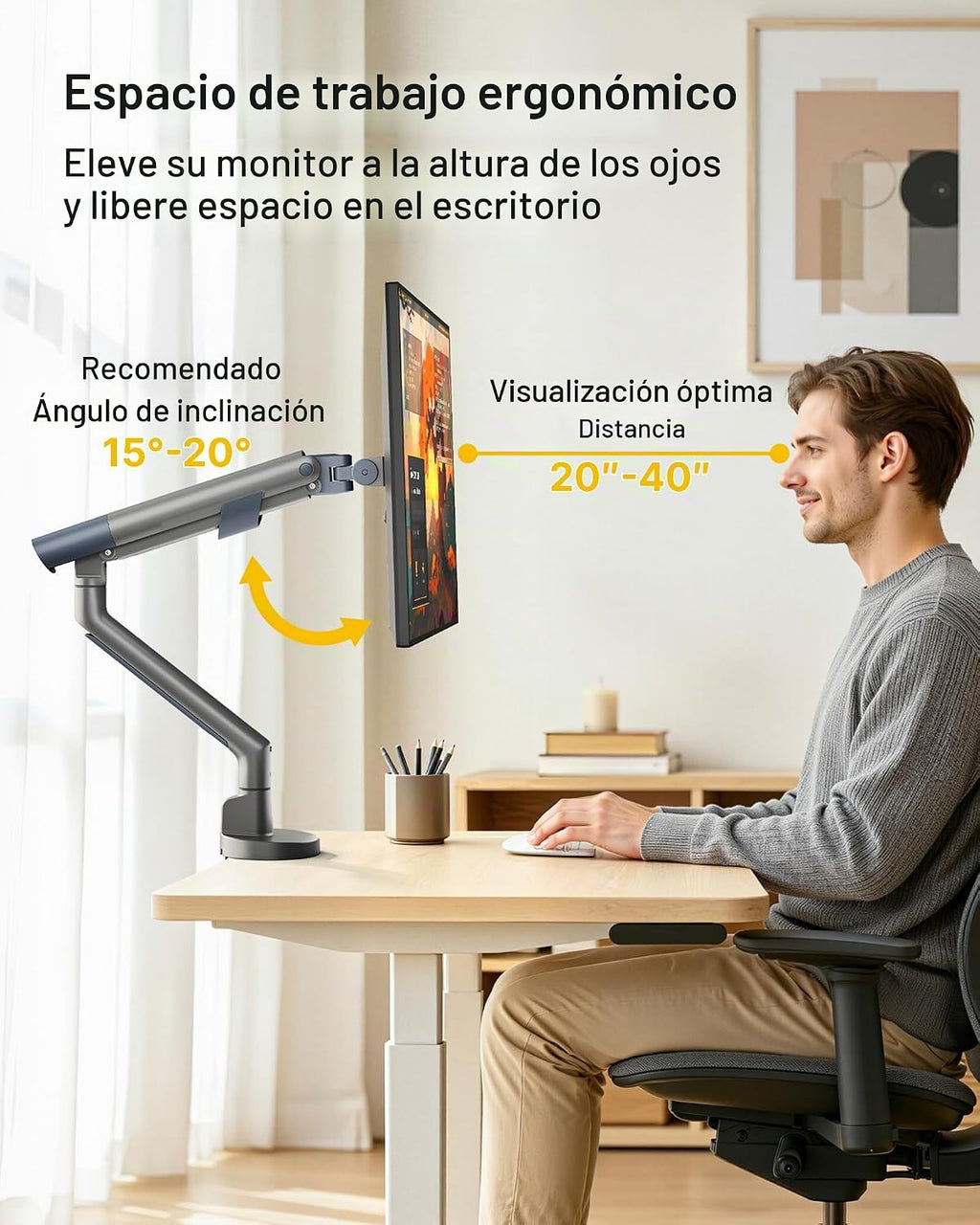 monTEK Brazo de monitor de aluminio para pantallas de 17-40", 26.4 libras