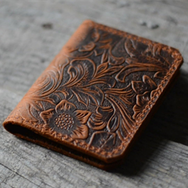 JJNUSA Cartera de cuero minimalista hecha a mano para hombres envej...