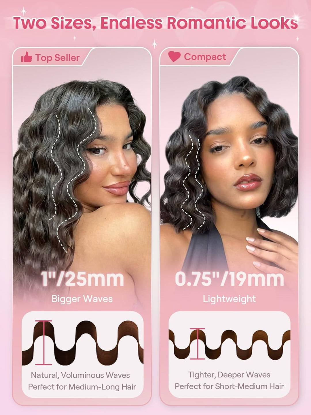 SHEGLAM Ondulador de cabello ondulado de playa (rosa, 0.75 pulgadas)