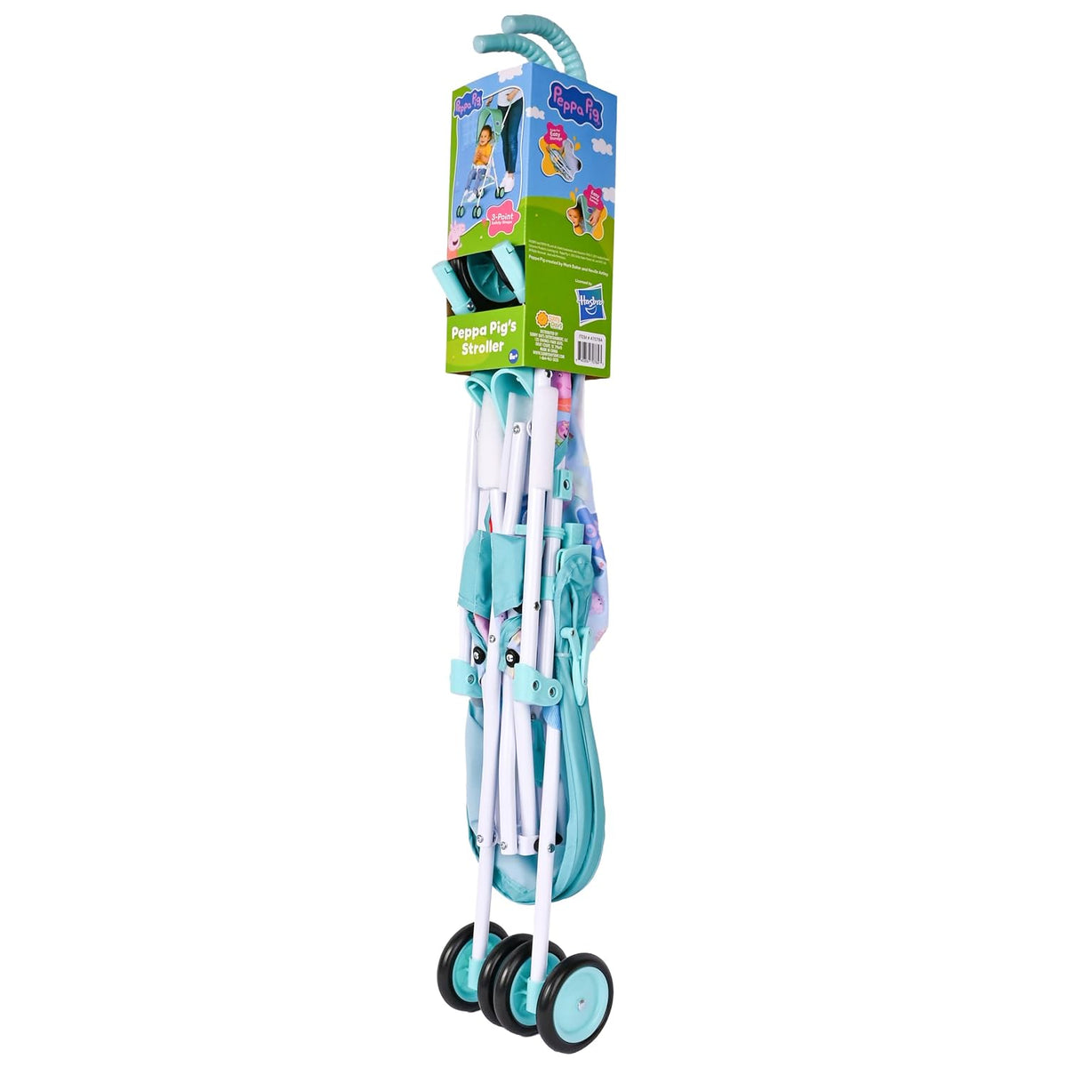 Peppa Pig Cochecito paraguas para niños pequeños, cochecito de viaje plegable ligero con arnés de 3 puntos, ruedas de bloqueo, toldo ajustable, compacto y portátil