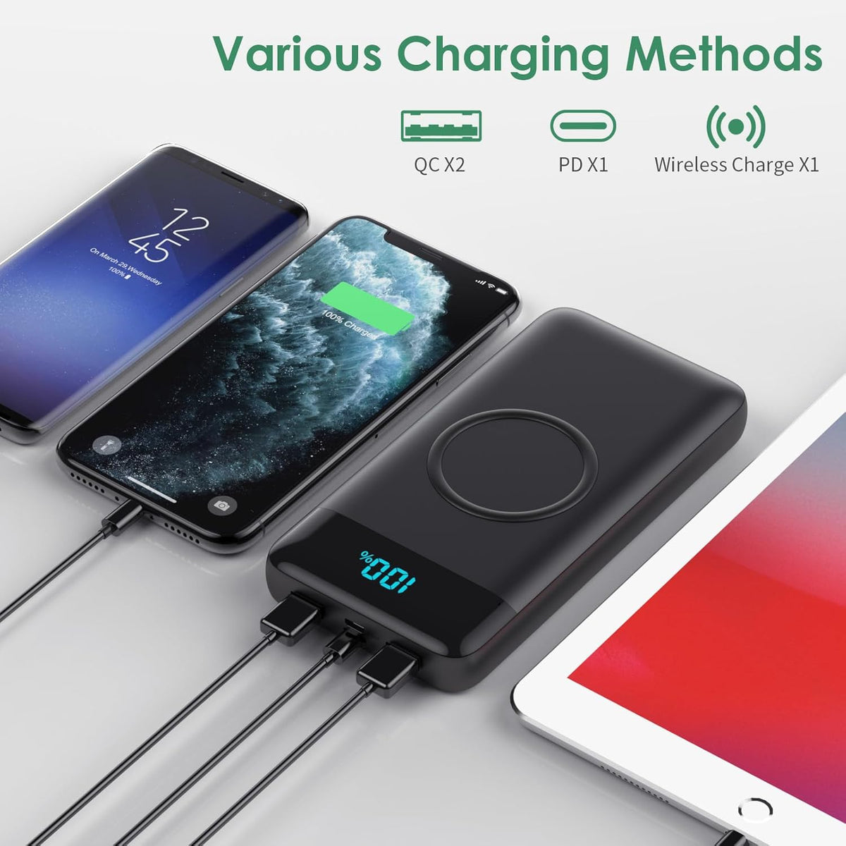 Cargador portátil inalámbrico 30,800 mAh, 15 W de carga inalámbrica...