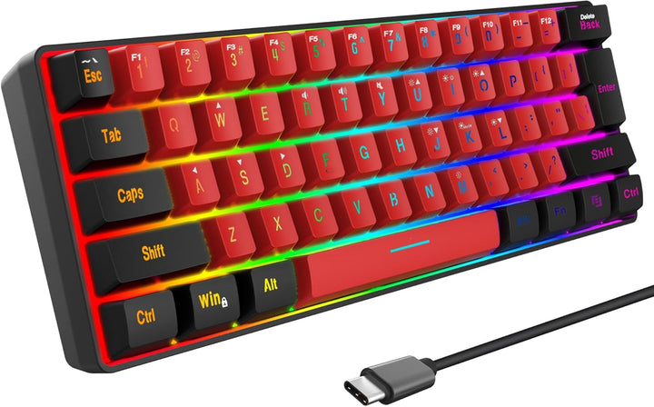 Snpurdiri - Teclado RGB de 60 % con cable, pequeño, compacto, resis...