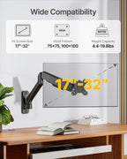 monTEK Soporte de pared para monitor único, brazo de resorte de movimiento completo para pantallas de 17-32"