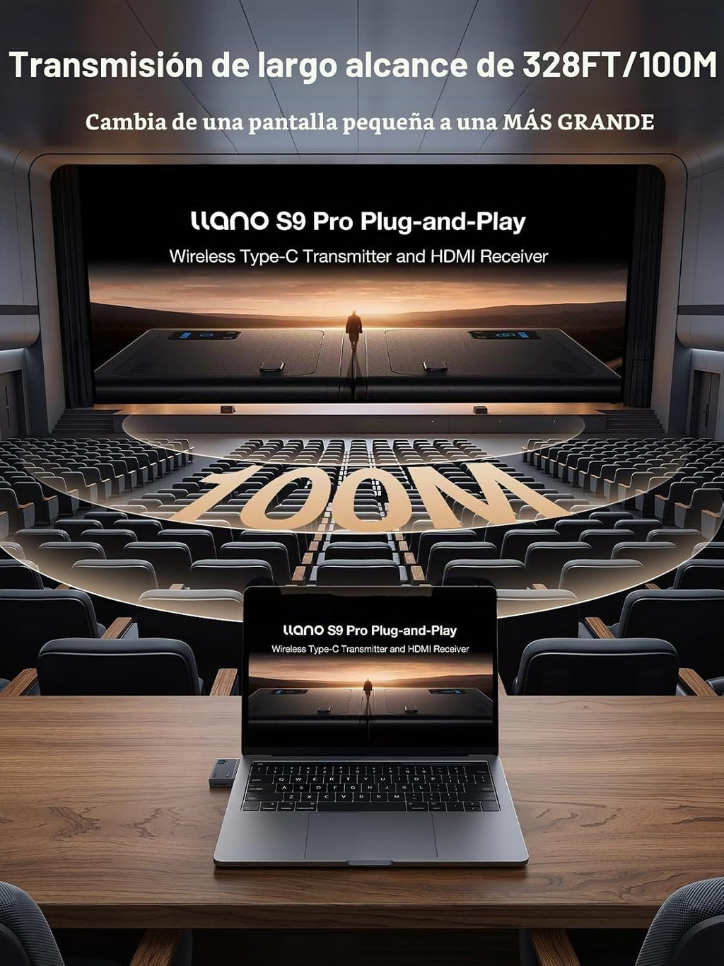 llano Transmisor y receptor HDMI inalámbrico S9 Pro USB-C, 328FT/100M
