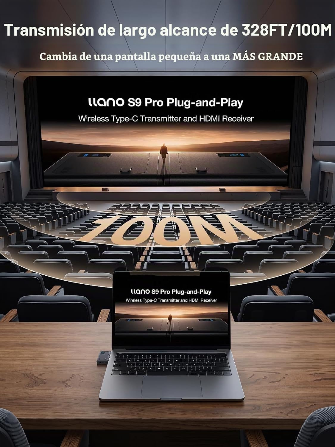 llano Transmisor y receptor HDMI inalámbrico S9 Pro USB-C, 328FT/100M