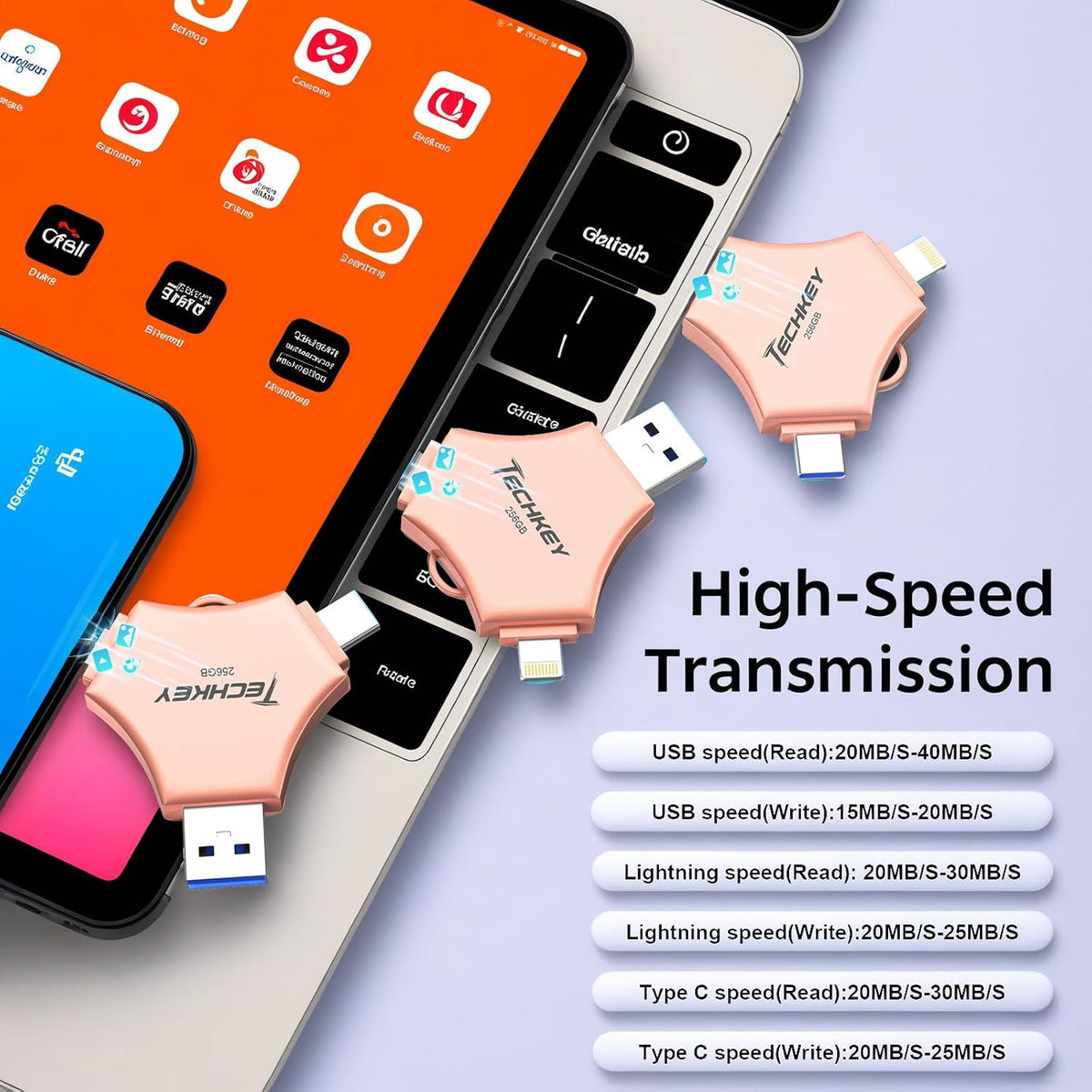 Memoria flash con certificación MFi para iPhone iPad de 256 GB, mem...