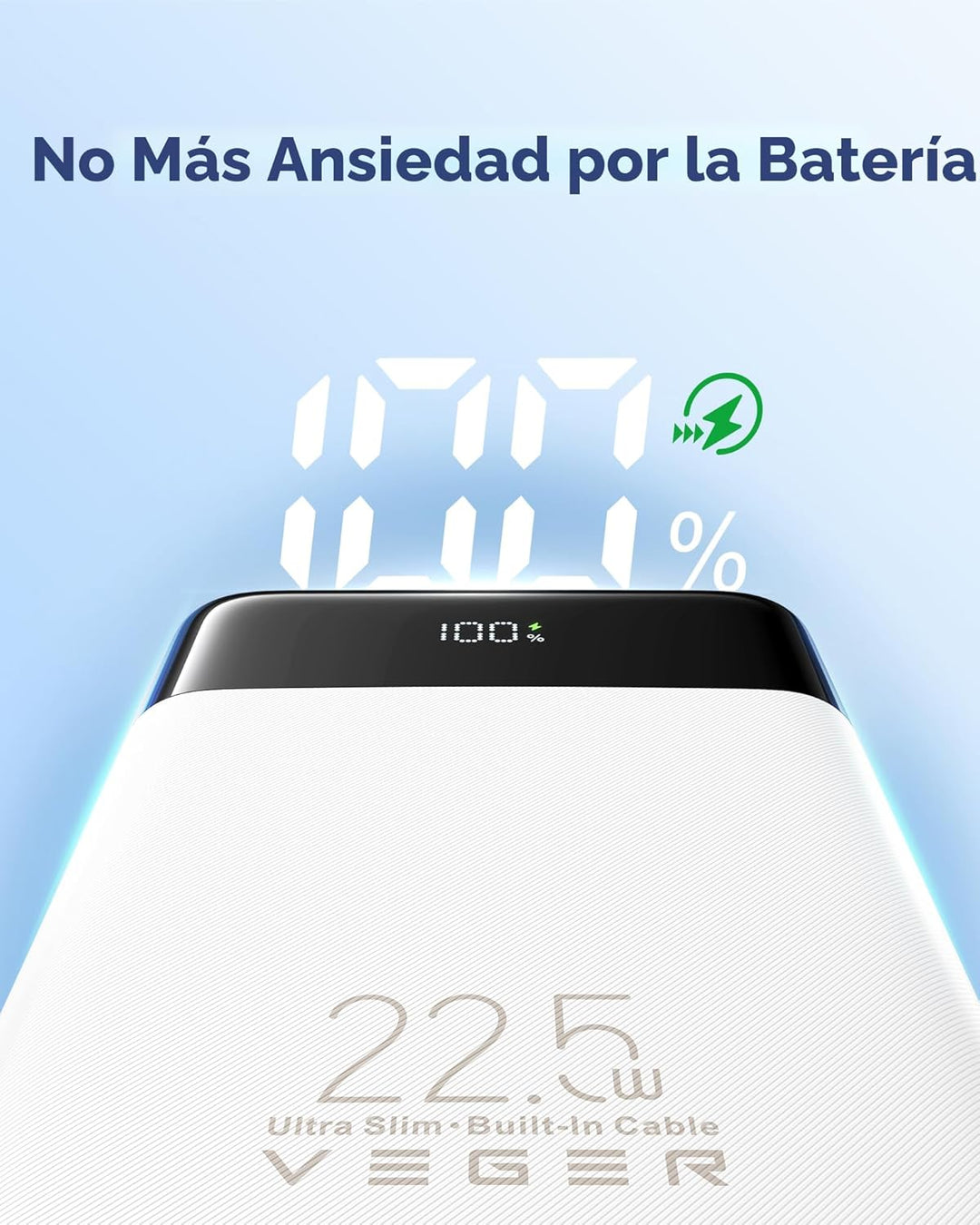 VEGER Cargador portátil, ultra delgado de 22.5 W de carga rápida co...
