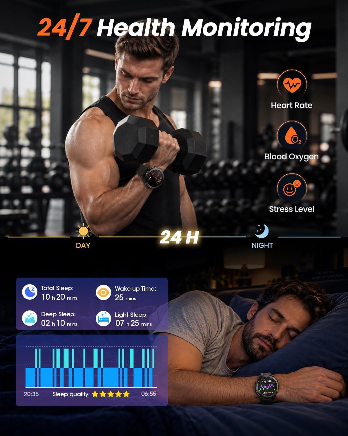 Reloj inteligente militar para hombre con GPS y mapas fuera de línea