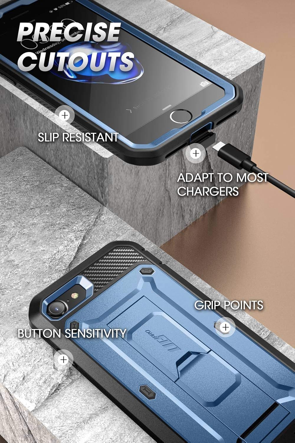 SUPCASE Funda para iPhone SE de 3ª generación / iPhone SE de 2ª generación / iPhone 7/ iPhone 8 (Unicorn Beetle Pro), con protector de pantalla y soporte y clip, funda resistente para teléfono para