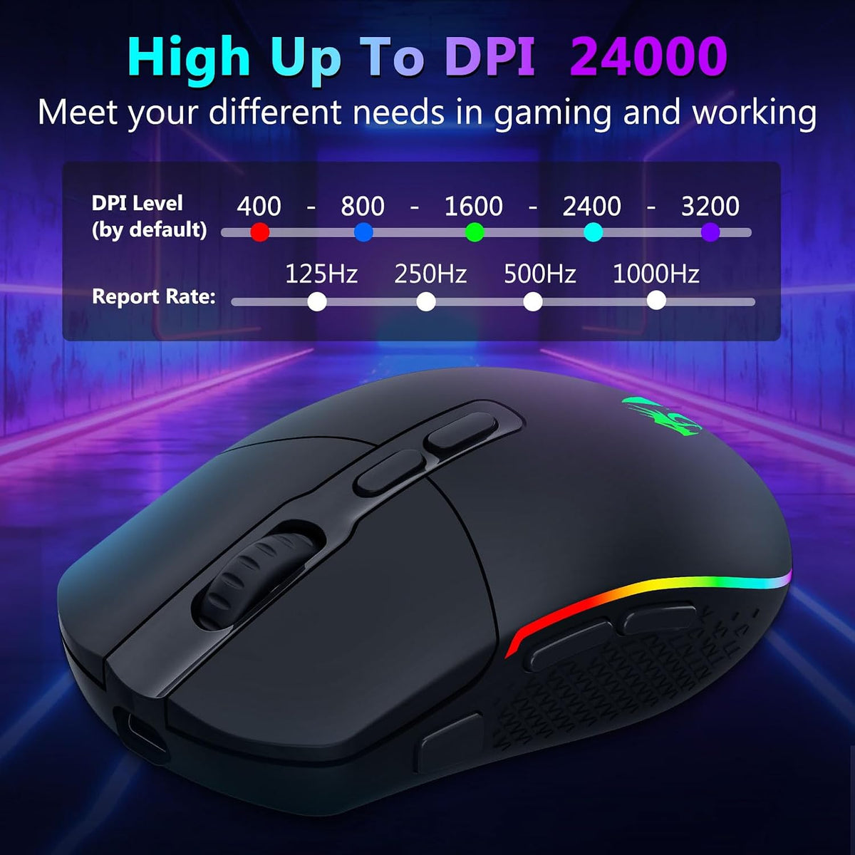 Redragon Mouse inalámbrico para juegos, Bluetooth\/2.4Ghz\/USB-C, c...