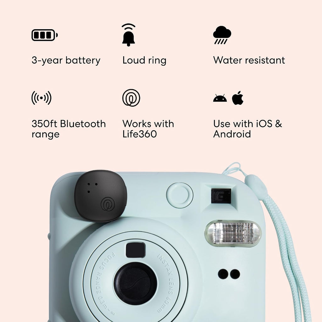 Life360 - Adhesivo para azulejos, pequeño rastreador Bluetooth, buscador remoto y localizador de artículos para bicicletas, gafas y más. Compatible con iOS y Android. Buscador de teléfonos. Paquete de 2 (negro)