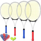 4 raquetas de tenis para adultos recreativas para 4 jugadores, raqueta de tenis ligera de 27 pulgadas con 3 pelotas de tenis para entrenar principiantes con bolsa de transporte