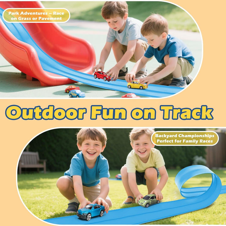 INKZOO Pista de carreras flexible para niños, pista de carreras fle...