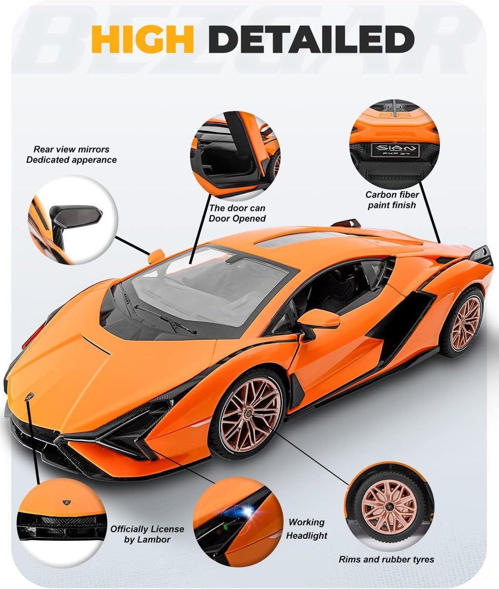 BEZGAR Auto de control remoto - 1:14 Lambo Sián FKP 37 eléctrico, deportivo, de carreras, juguete de auto con puerta abierta, serie de autos RC con licencia de 2.4Ghz para niñas y niños de 8, 9, 10