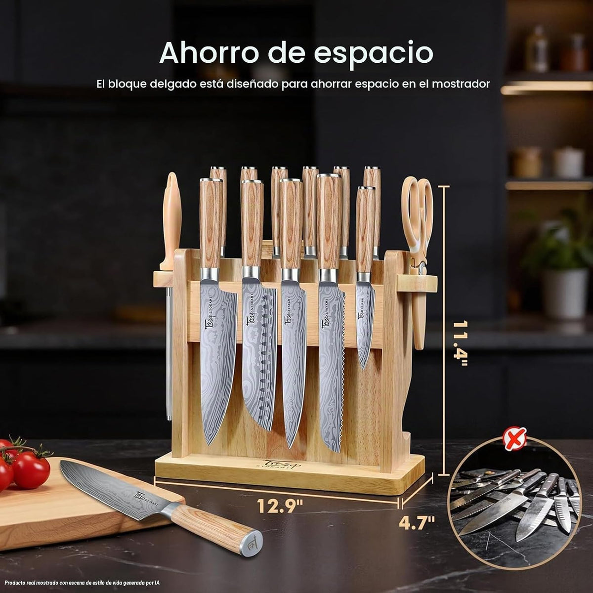 2026 - Juego de cuchillos de cocina japoneses con bloque estilo Torii