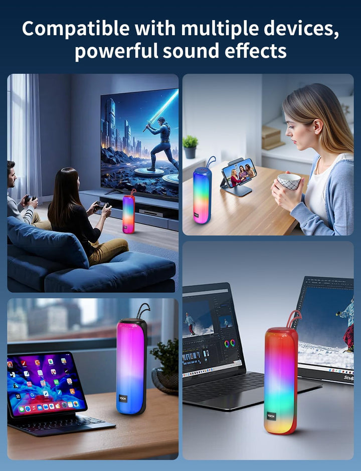 VOCH Altavoz Bluetooth 5.3 con luz RGB, altavoz inalámbrico portáti...