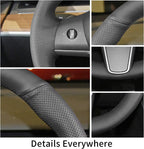 Funda para volante cosida a mano, apta para Tesla Model 3 2017-2023/Modelo Y 2020-2023, funda antideslizante de cuero de microfibra transpirable para volante de automóvil, accesorios para el interior del automóvil