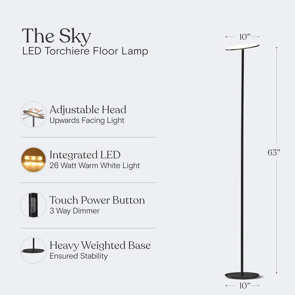 Lámpara de pie LED de 30 vatios Brightech Sky, 211136S-BK, 30.00 vatios