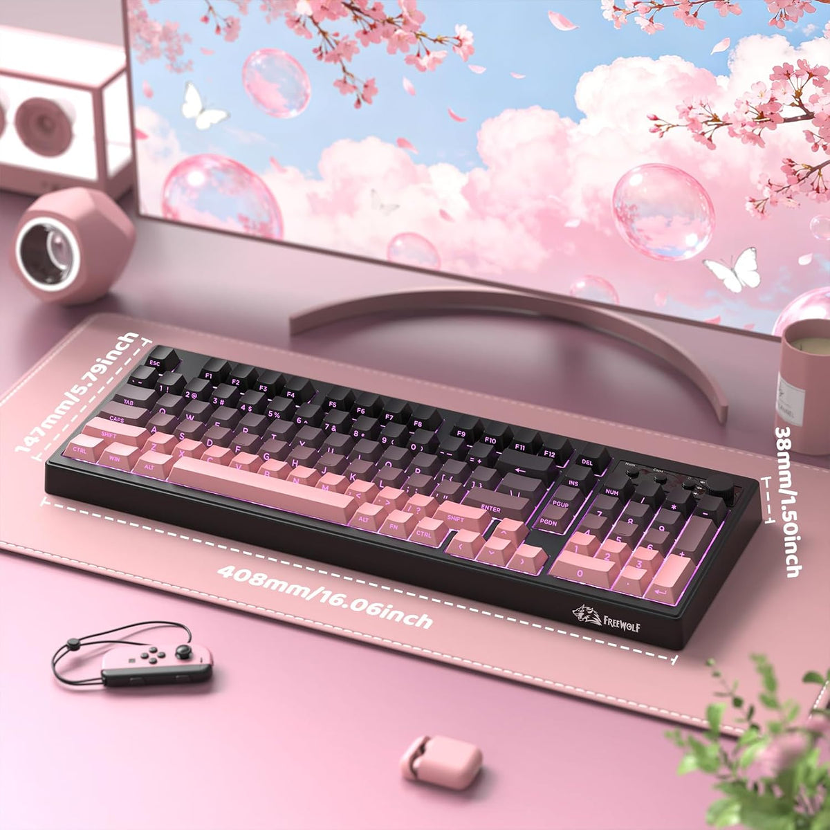 FREEWOLF K100 Teclado inalámbrico silencioso cremoso para juegos de...