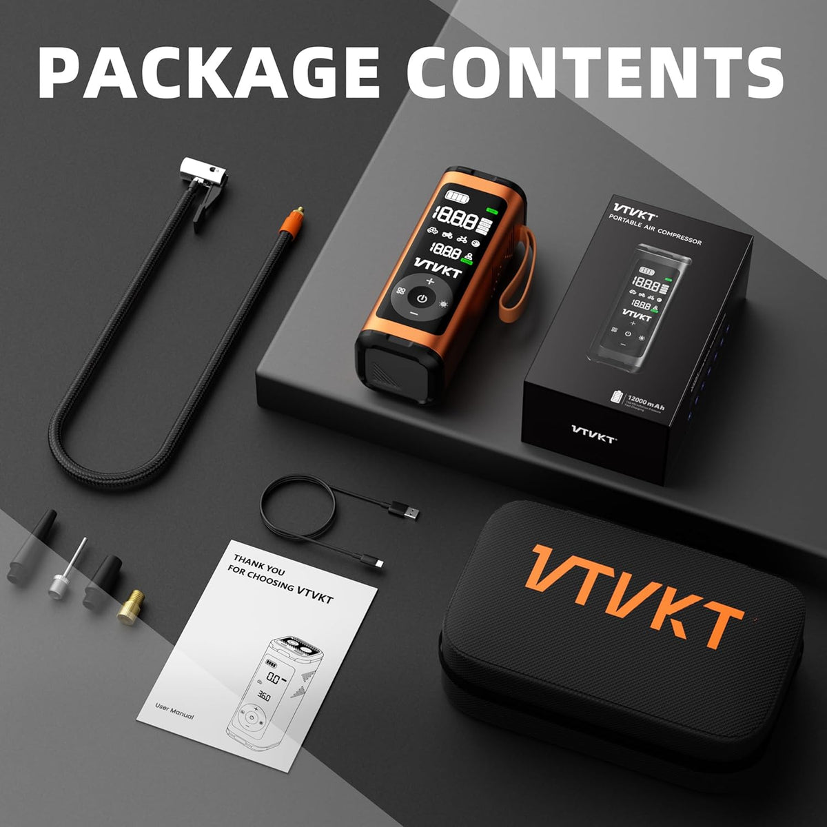 VTVKT Compresor de aire portátil para inflado de neumáticos, compre...