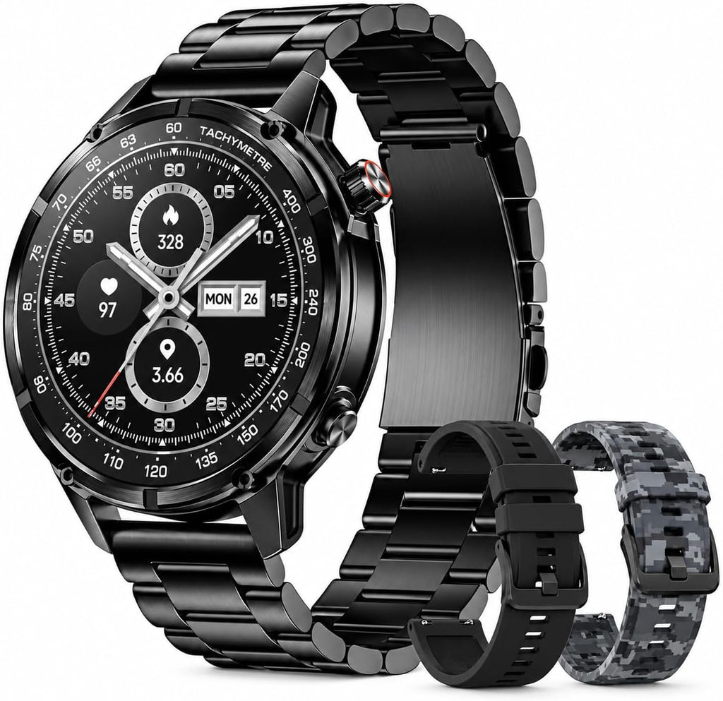 WalkerFit Reloj inteligente resistente para hombre, GPS independiente, rastreador táctico con altímetro, brújula, batería de 550 mAh, AMOLED de 1.43 pulgadas, cuerpo de metal, resistente al agua 5 ATM