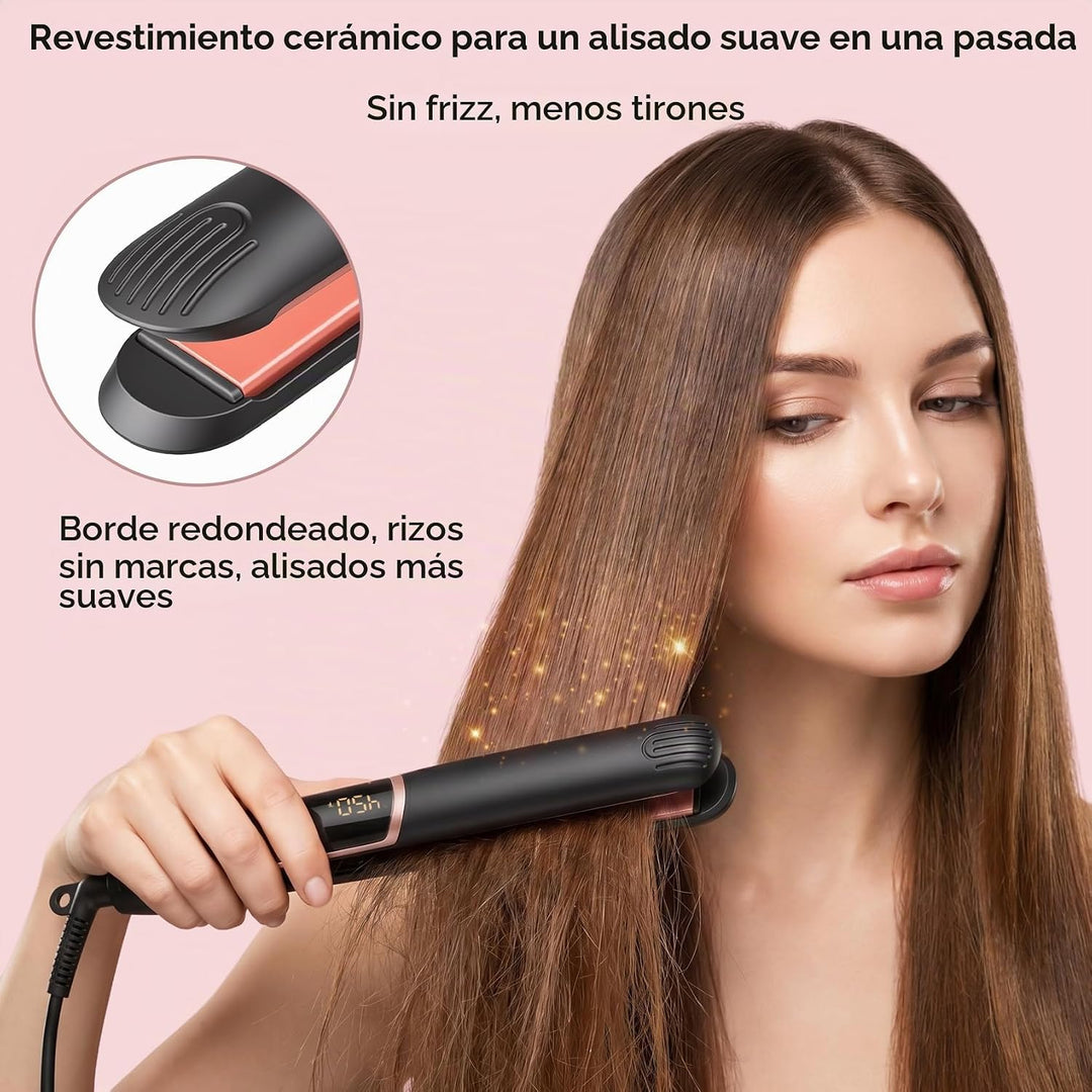 Plancha de pelo y rizador 2 en 1 de 1 pulgada, plancha plana de cer...