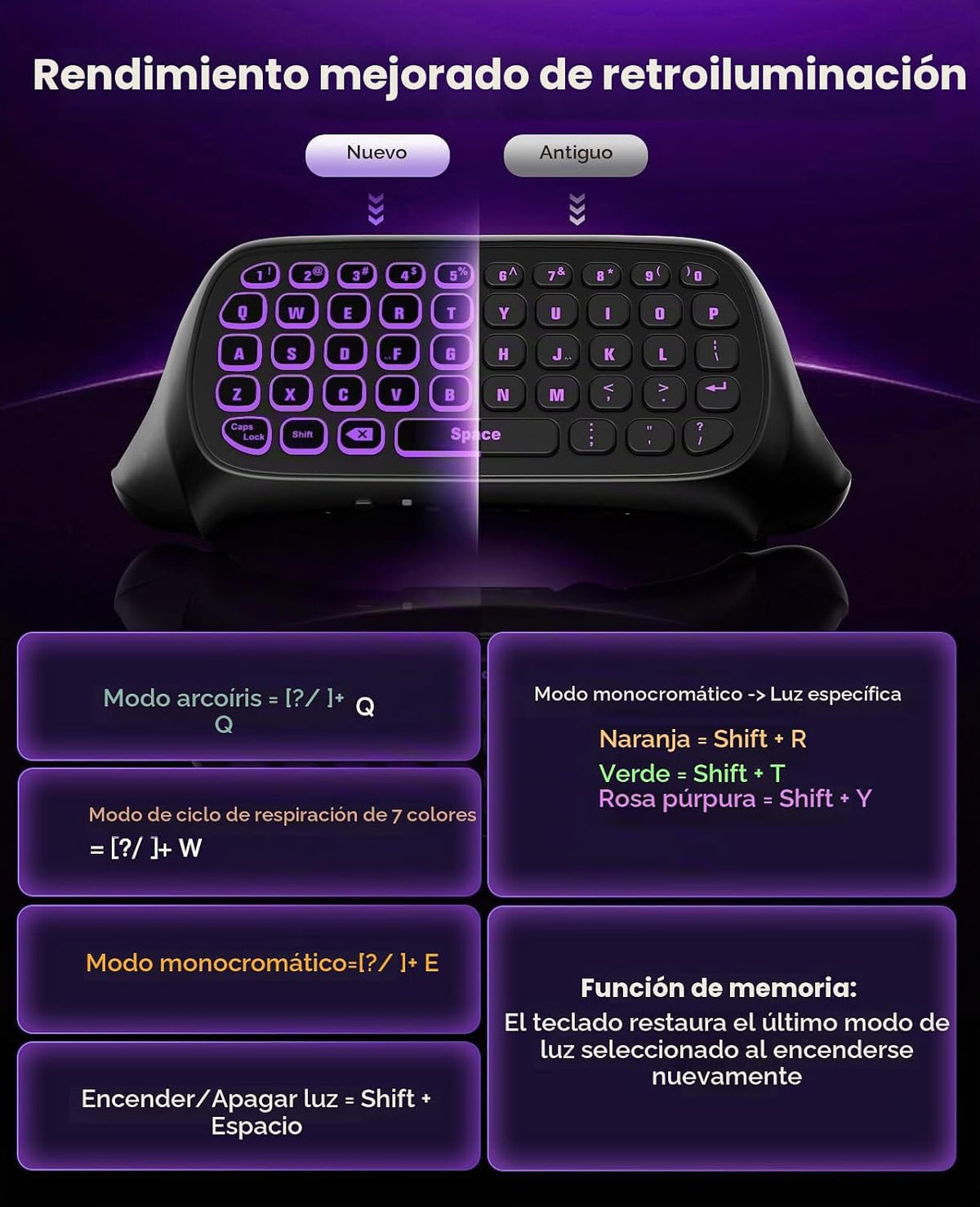 TiMOVO Teclado retroiluminado RGB para control de juegos Xbox, negro