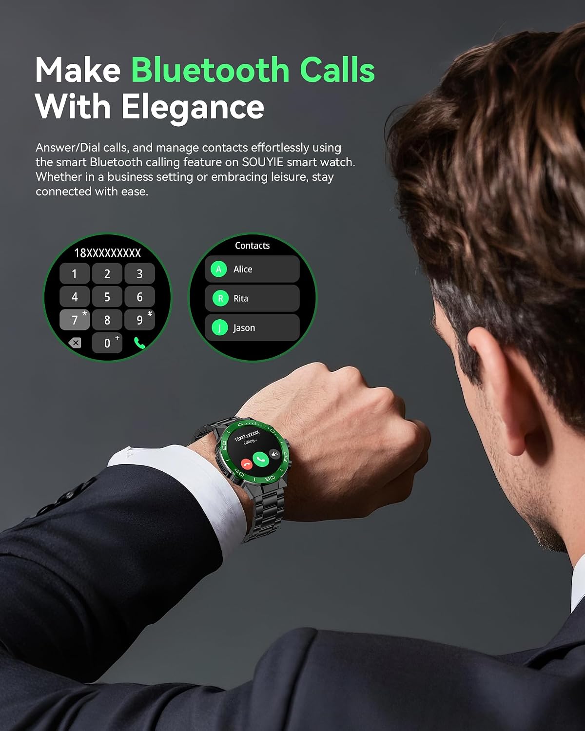SOUYIE Reloj inteligente de lujo para hombre con pantalla AMOLED de 1.43