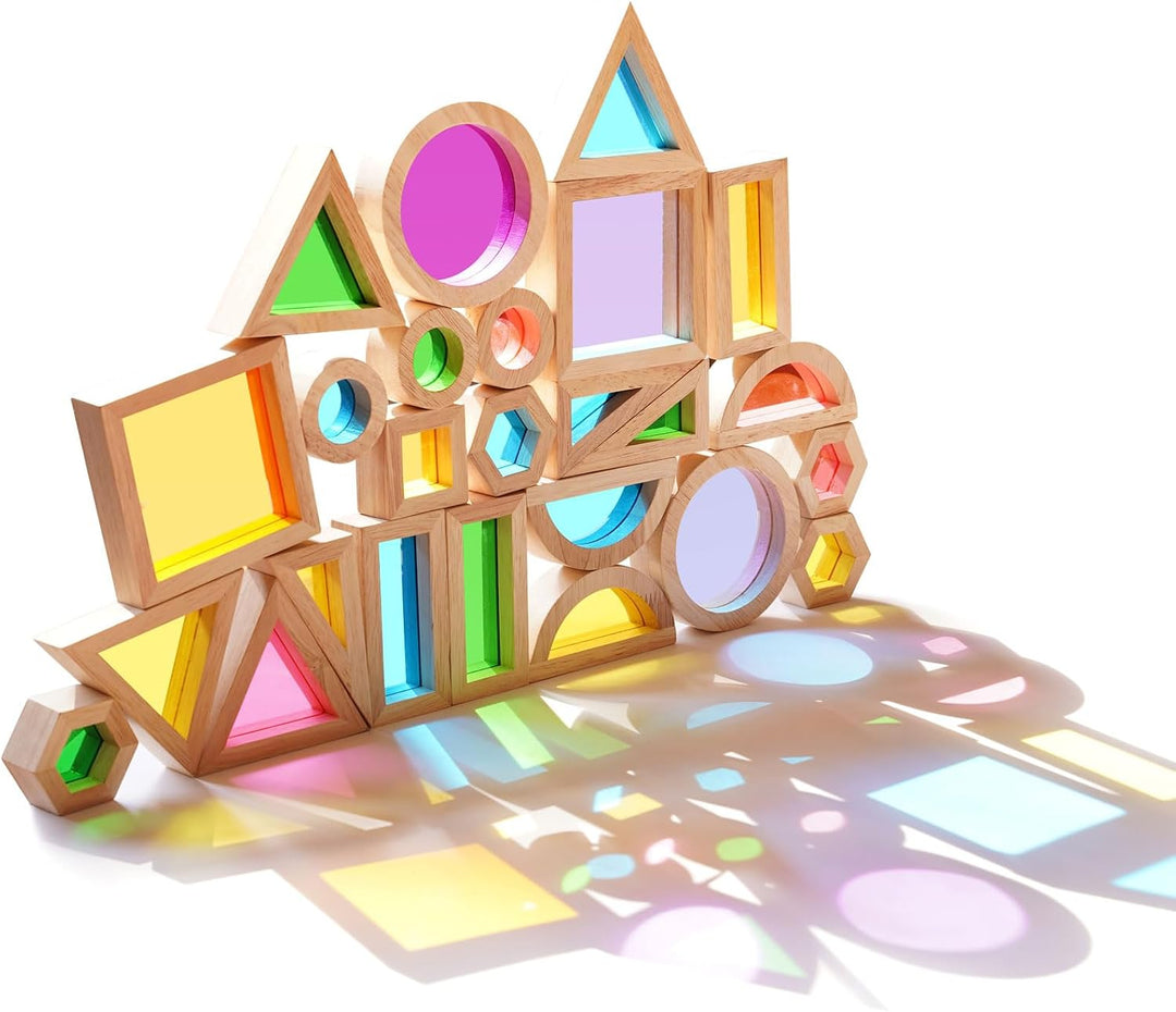 Agirlgle Bloques de construcción de madera arcoíris para niños, 32...