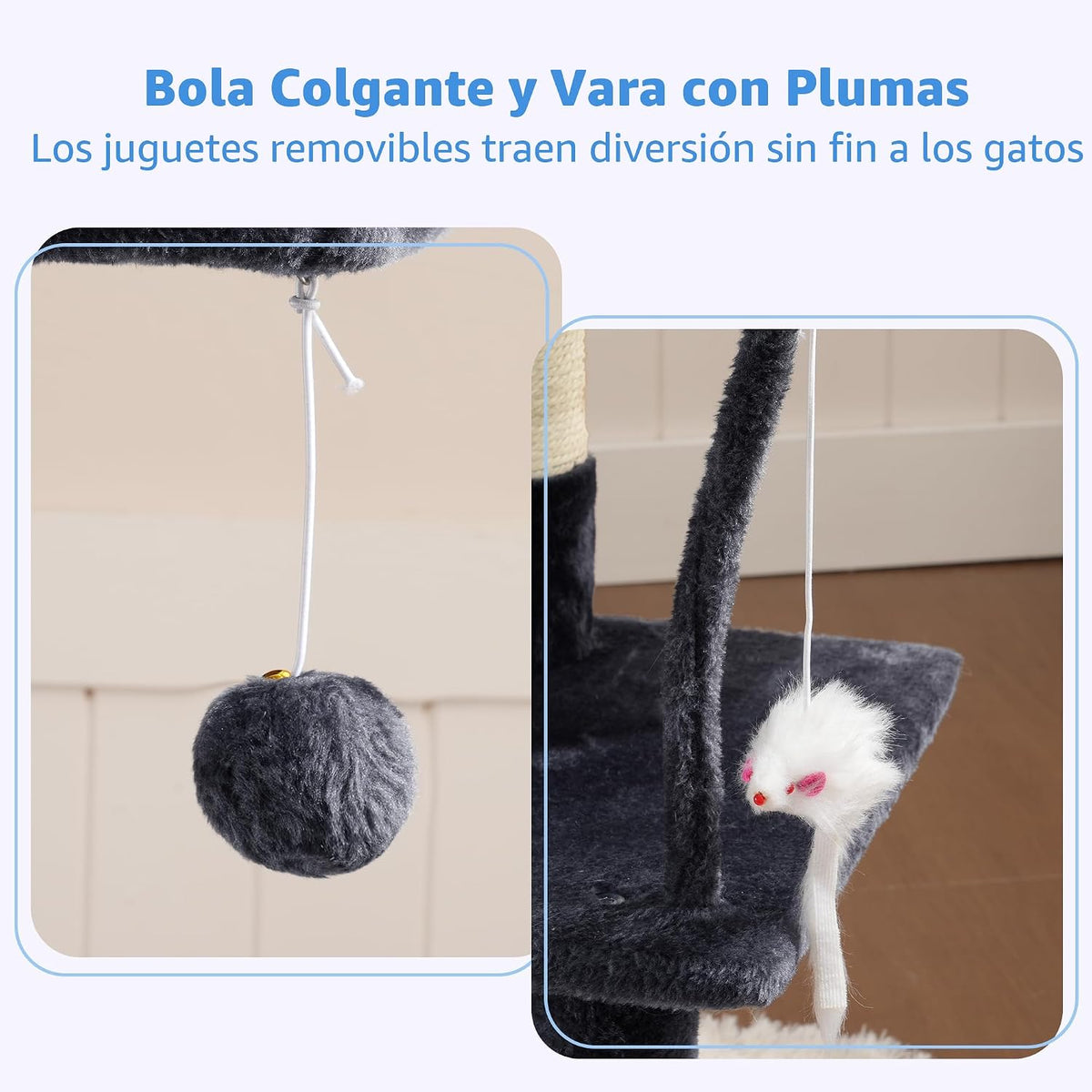 Heybly Árbol para gatos con juguete, torre de gato de 43.3 pulgadas para
