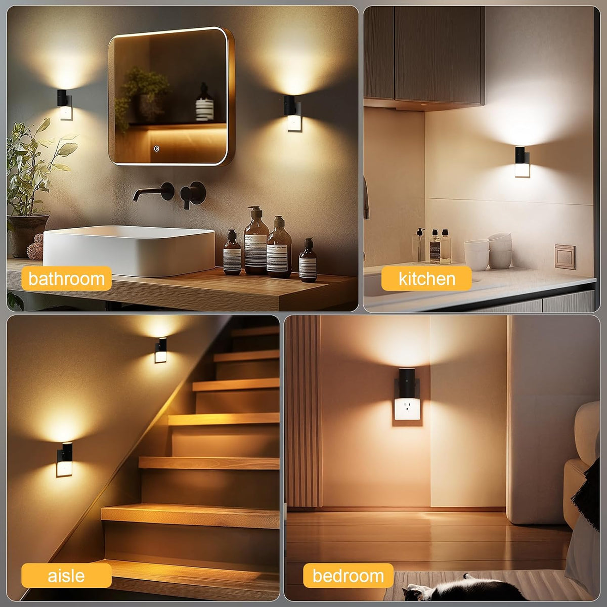 VOLISUN Luces nocturnas enchufables a la pared, luz nocturna LED regulable con sensor de luz del atardecer al amanecer, brillo ajustable de 0 a 100 lúmenes, 3 temperaturas de color, tamaño compacto