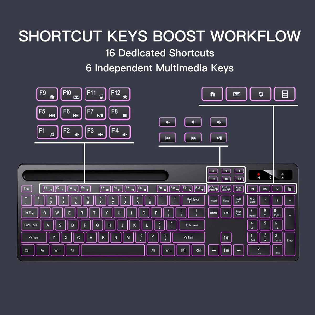 Soueto Teclado inalámbrico con retroiluminación RGB de 7 colores, t...