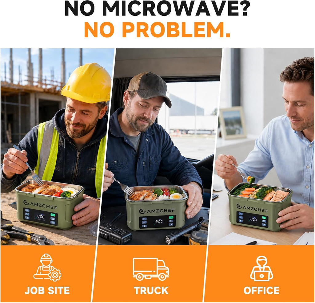 AMZCHEF Fiambrera eléctrica inalámbrica portátil, calentador de alimentos