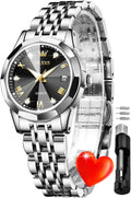 OLEVS Reloj Analógico de Cuarzo para Mujer, Acero Inoxidable Plateado de Dos Tonos, Moda, Resistente al Agua, Luminoso, con Fecha y Día, Relojes de Pulsera para Damas