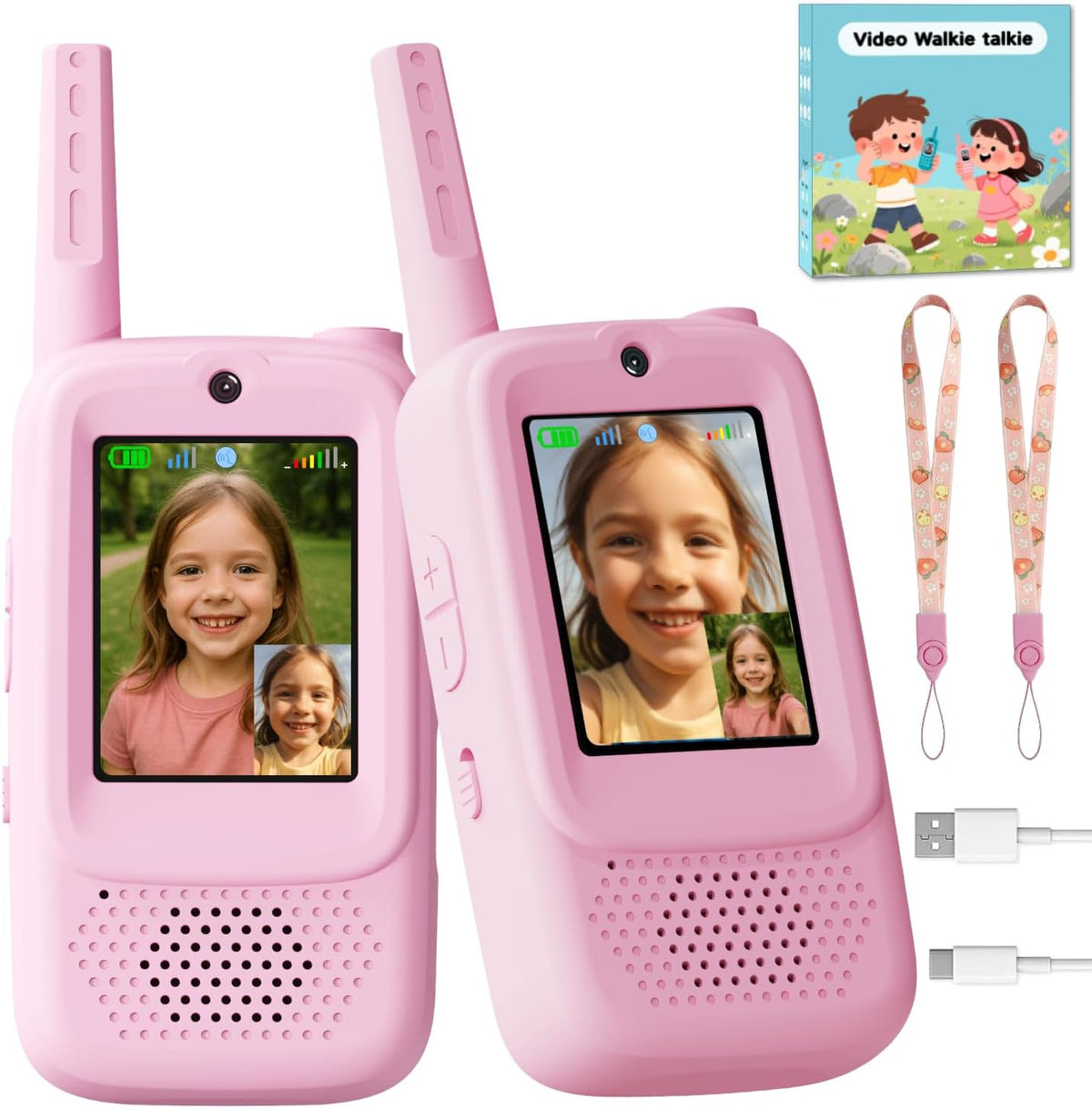 Video Walkie Talkies para Kids, 2 Pack Rechargeable Walkie Talkies con Screen, Indoor Outdoor Toy para 3 4 5 6 7 8 9 10 Year Old Girl, Christmas Birthday Gifts para Girls Age 3-12 (Pink)