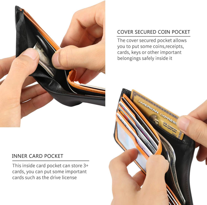 COZSEDY Billeteras delgadas de piel de becerro para hombres con blo...
