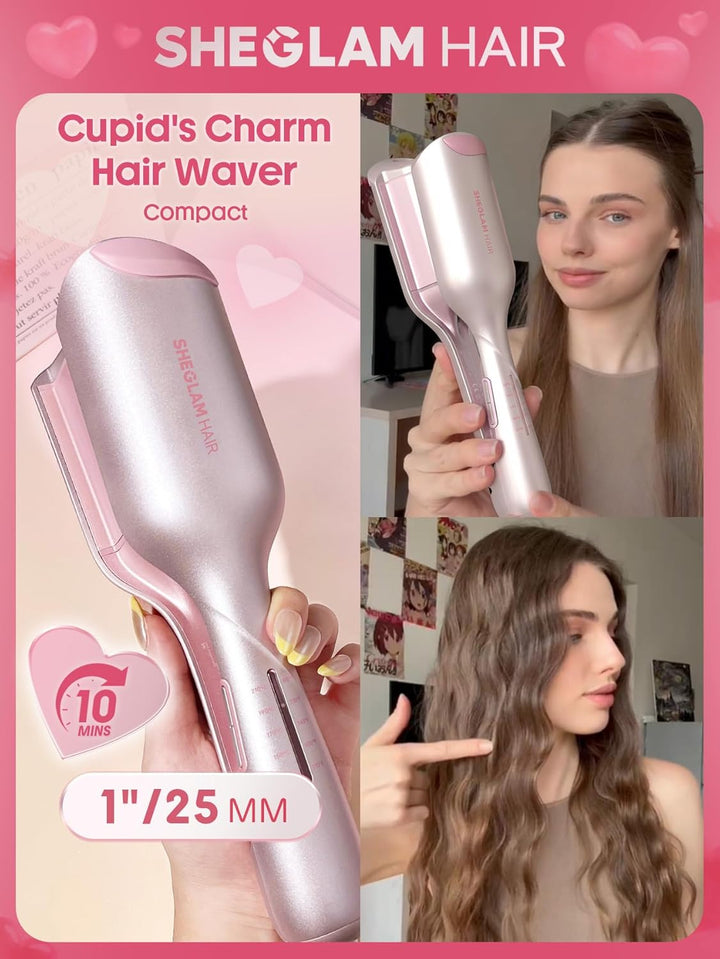 SHEGLAM Ondulador de pelo rosa de 1 pulgada para mujer, herramienta...