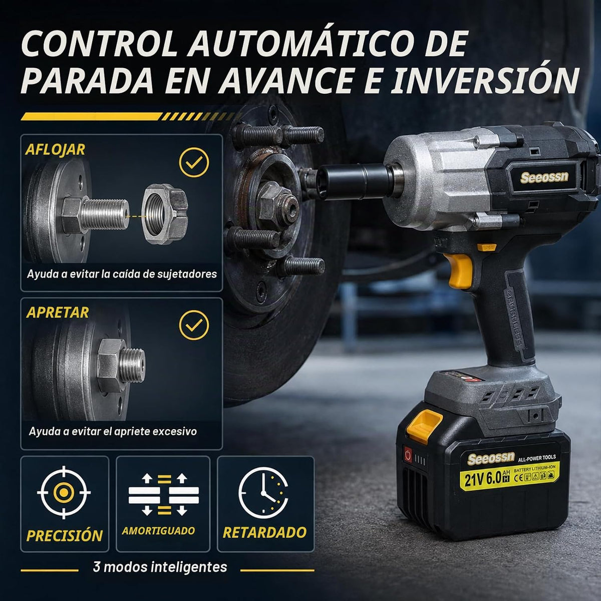 Seesson - Llave de impacto inalámbrica de 3/4 pulgadas, 2500 N.m de alto