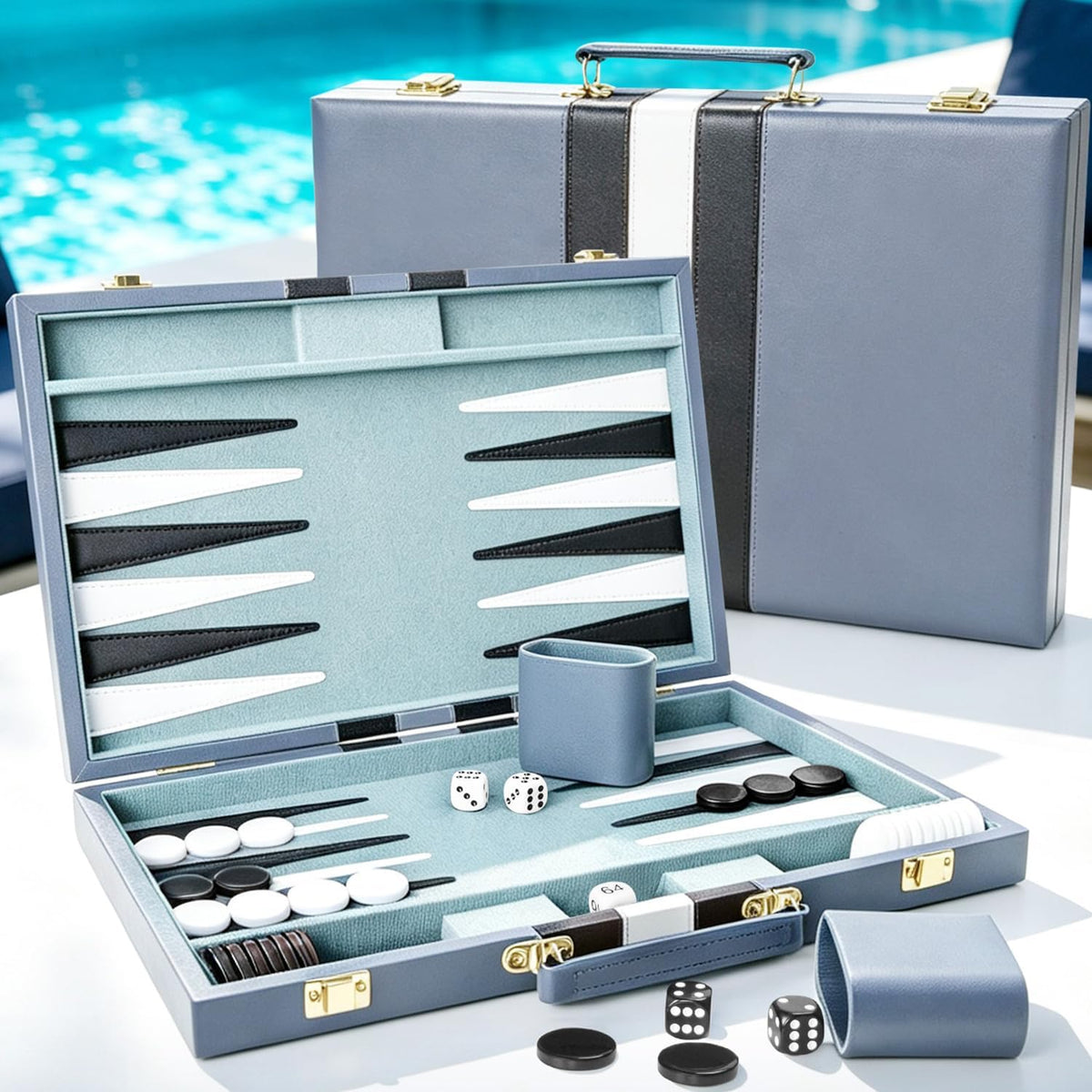 ARUOHHA Juegos clásicos de backgammon para adultos, funda de cuero de lujo, interior de fieltro, juego de backgammon de viaje portátil para fiestas y juegos familiares, juego de mesa popular de