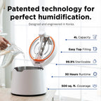 Carepod One - Humidificador ultrasónico de acero inoxidable 31S, silencioso, fácil de limpiar para habitaciones grandes, 1 galón (4 litros), solo 3 piezas lavables, apagado automático