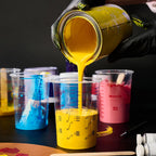 Paquete de 100 vasos de plástico para mezclar, 20 oz (600ml), vasos medidores desechables con 50 varillas de mezcla de madera, relaciones de medición: 2:1, 3:1, 4:1, adecuado para resina epoxi