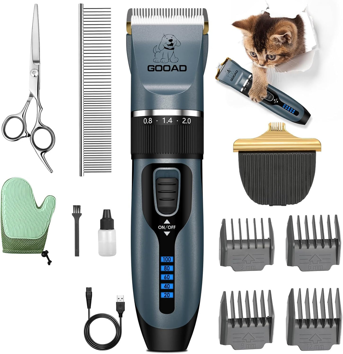 Kit profesional silencioso para cortar gatos y aseo para perros