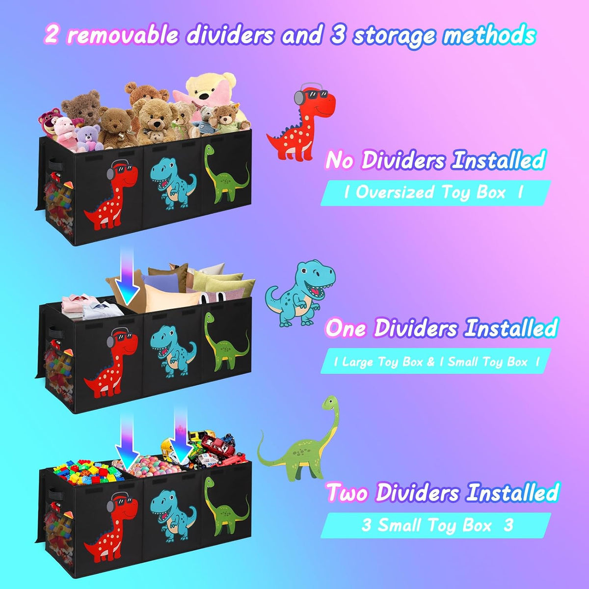 Caja de juguetes Extra Large, cofre de almacenamiento para niños con tapa, 40"x16"x16", negro