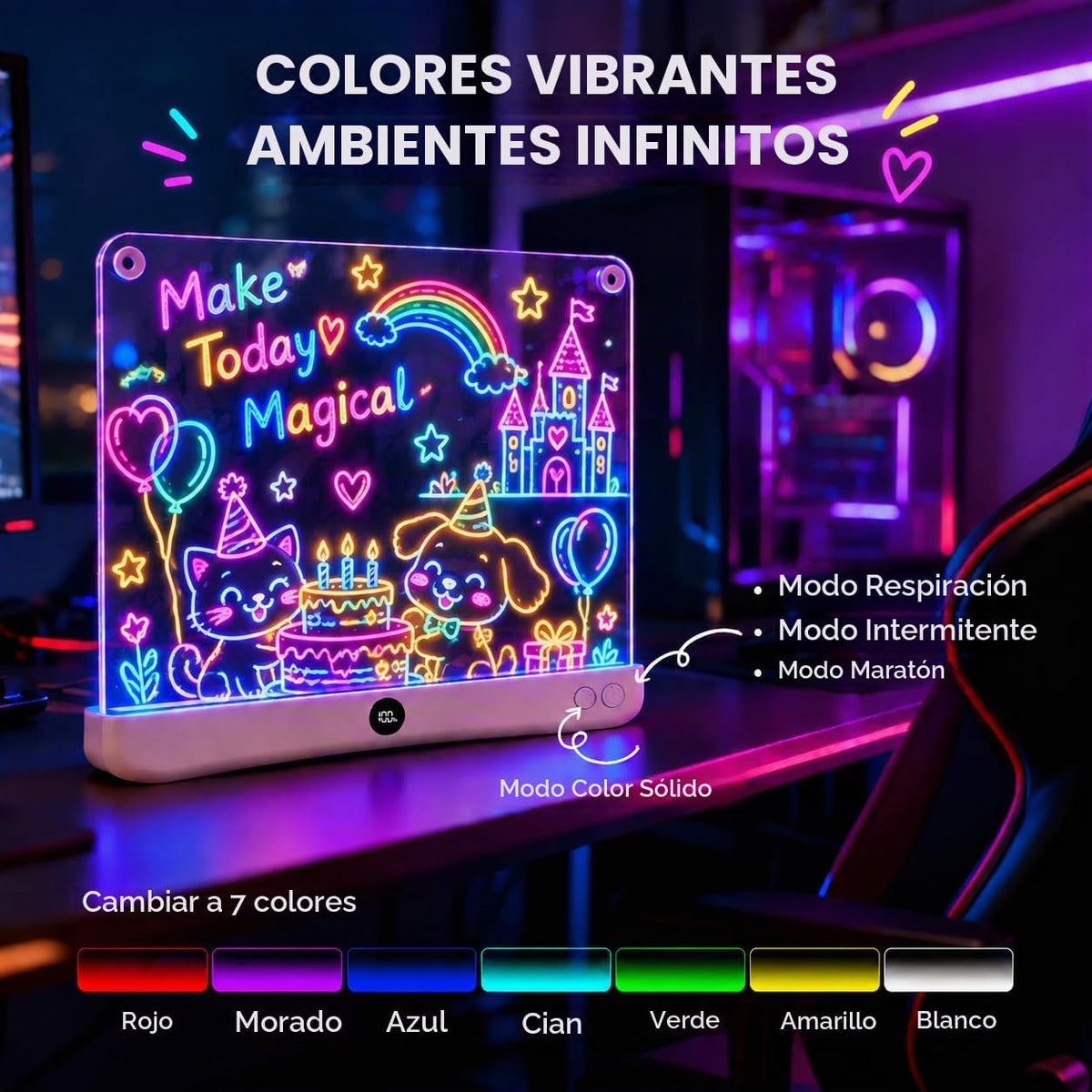 Tablero de dibujo recargable de 16" LED con atenuación continua