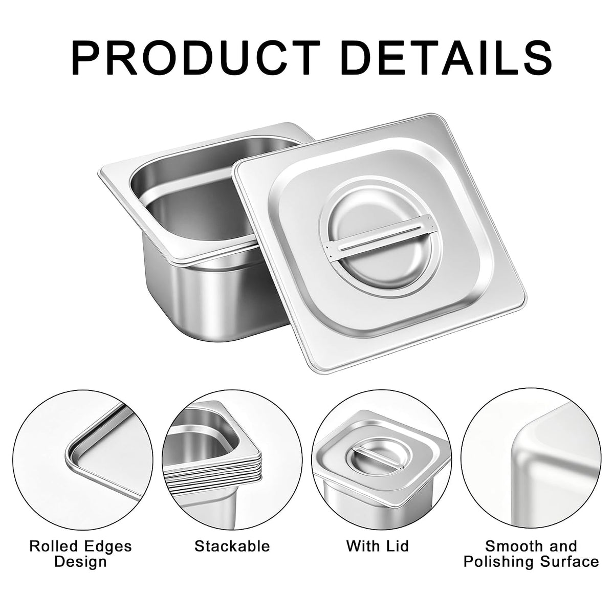 Hardura - Sartenes de acero inoxidable de 1/6 de tamaño de 4 pulgadas de