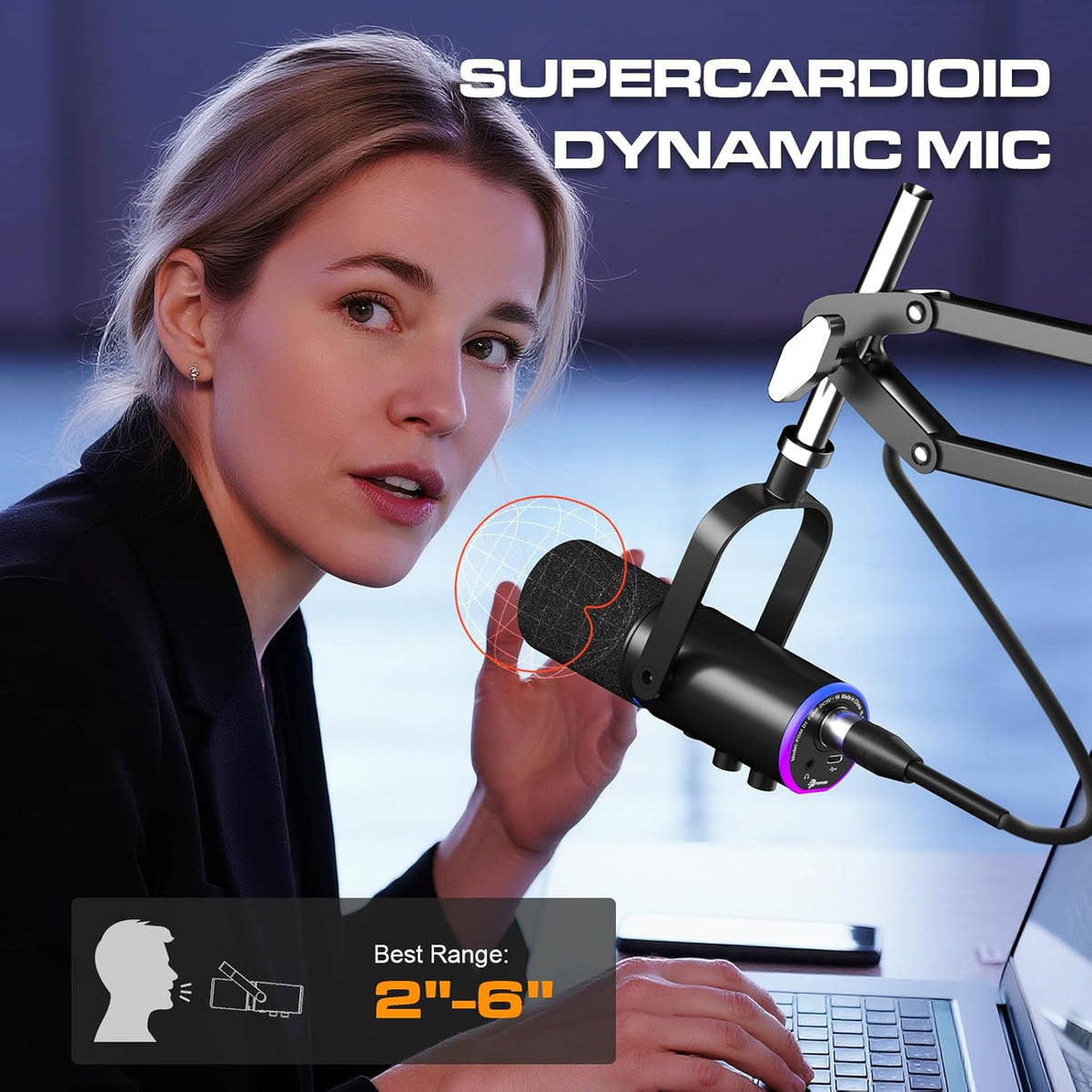 P PUPGSIS Micrófono de podcast XLR\/USB, micrófono para juegos con...