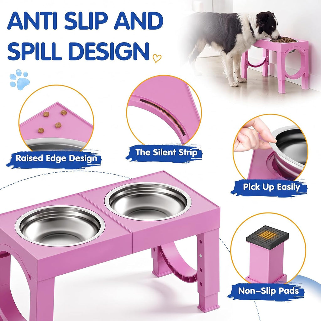 XIAZ Cuencos elevados para perros de razas grandes, soporte para tazones elevados para perros, tamaño grande/mediano, acero inoxidable, para alimentos, agua, 5 alturas ajustables de 9/11/12/14 pulgadas, estación de platos para comederos para mascotas