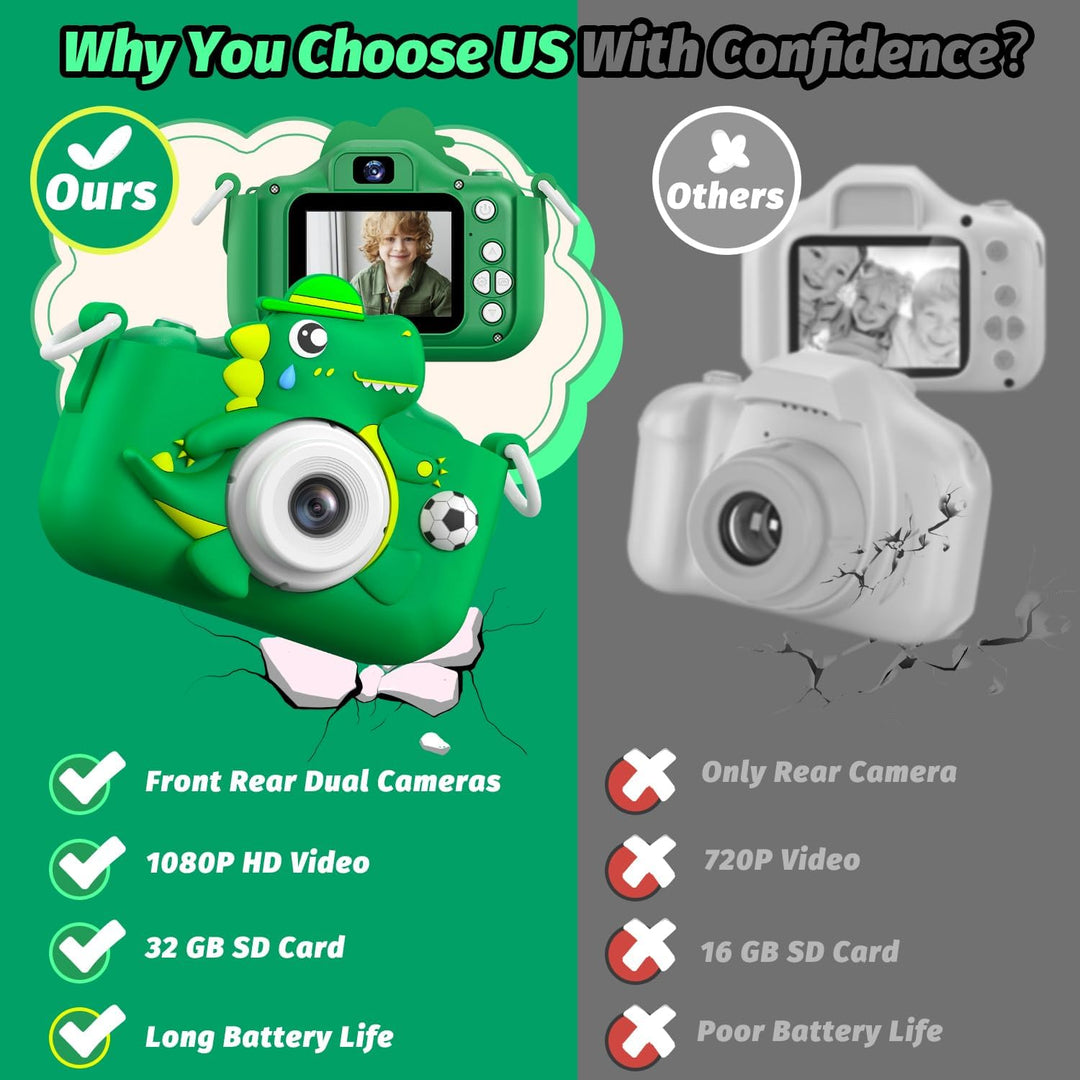 Cámara de dinosaurio para niños y niñas, cámara digital para selfie...