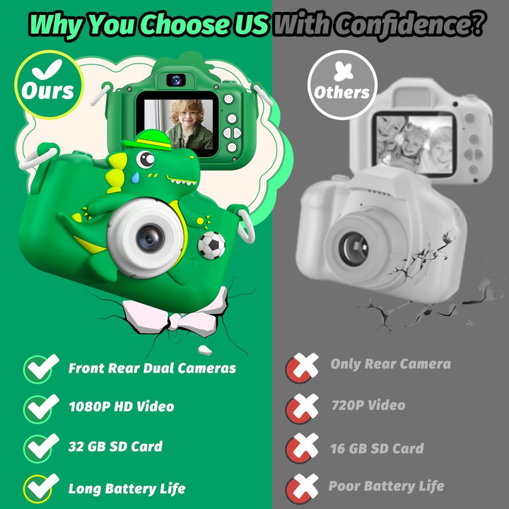 Cámara de dinosaurio para niños y niñas, cámara digital para selfie...